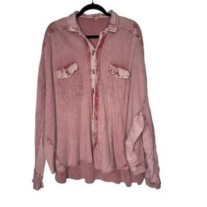 Free People One Women Scout Shirt Jacket Sz M Oversized Slouchy Waffle Knit Boho